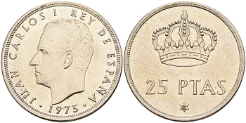 Испания 25 песет 1975 (76) Хуан Карлос I (1975-2014) KM 808 медно-никель UNC 4583-1114