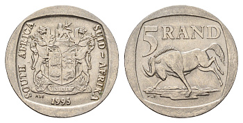 ЮАР 5 рандов 1995 KM 140 медь плакированная никелем 4114-837