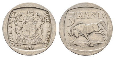 ЮАР 5 рандов 1995 KM 140 медь плакированная никелем 4114-837