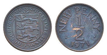 Гернси 1/2 пенни 1971 Елизавета II (1952-2022), герб, год-тип KM 20 бронза 4690-234