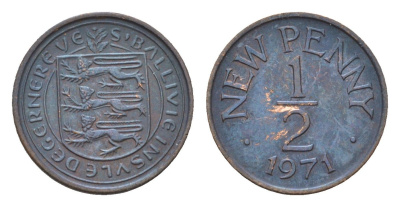 Гернси 1/2 пенни 1971 Елизавета II (1952-2022), герб, год-тип KM 20 бронза 4690-234