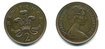 Великобритания 2 пенса 1971 Елизавета II (1952-2022) КМ 916, Spink 4235 (C1) бронза 3999-147