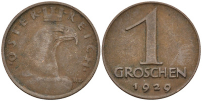 Австрия 1 грош 1929 KM 2836 бронза 4151-1265