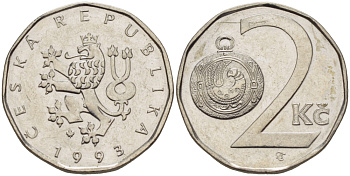Чехия 2 кроны 1993 KM 9 сталь плакированная никелем 4383-1044