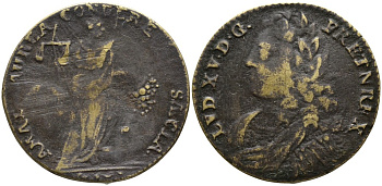 ФРАНЦИЯ ЖЕТОН ND ЛЮДОВИК XV, диаметр 23,5-24 мм. латунь 4529-1046