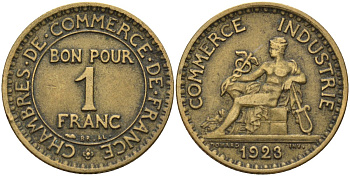 Франция 1 франк 1923 KM 876, Le Franc 218.5 алюминиевая бронза 4142-732