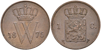 Нидерланды 1 цент 1876 Виллем III (1849-1890) KM 100 медь 4575-933