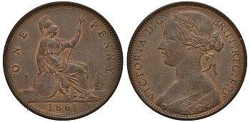 Великобритания 1 пенни 1861 Виктория (1837-1901) KM 749.2, Spink 3954 бронза 00-821-59