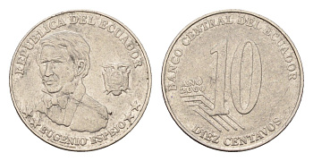 Эквадор 10 сентаво 2000 KM 106 нержавеющая сталь 4181-1236