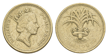 Великобритания 1 фунт 1990 Елизавета II (1952-2022) KM 941, Spink 4331 никель латунь 4638-745