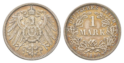 Германия 1 марка 1899 D, Вильгельм II (1888-1918) KM 14, J. 17 серебро 4626-142