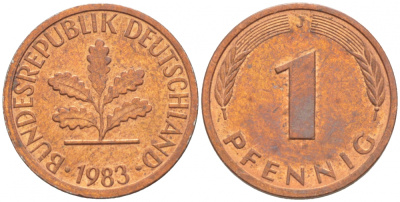 ФРГ 1 ПФЕННИГ 1983 J KM 105, J.380 сталь плакированная медью 4396-1534