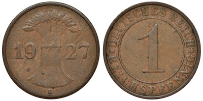 Германия 1 рейхспфенниг 1927 E KM 37, J. 313 бронза 4124-115
