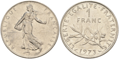 Франция 1 франк 1973 сеятель KM 925.1 никель      4603-124