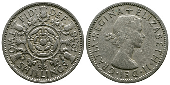 Великобритания 2 шиллинга (флорин) 1956 Елизавета II (1952-2022) KM 906, Spink 4146 медно-никель 4607-936