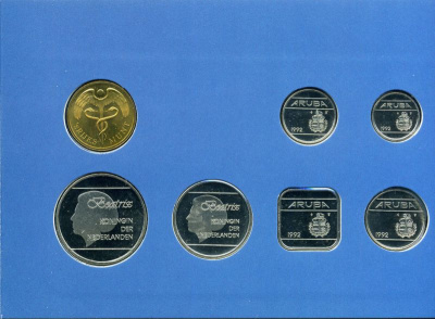Аруба официальный набор из 6 монет 1992 в оригинальном буклете, с жетоном монетного двора KM MS7 UNC 2-5-2-36