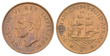 ЮАР 1 пенни 1943 Георг VI (1936-1952) KM 25 бронза 4645-843