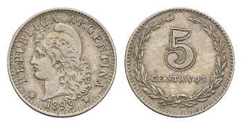 Аргентина 5 сентаво 1899 KM 34 медно-никель 4651-963