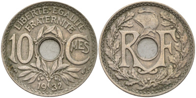Франция 10 сантимов 1932 KM 866a, Le Franc 138.3 медно-никель 4143-1015