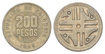 Колумбия 200 песо 1995 KM 287 медь цинк никель 4698-737