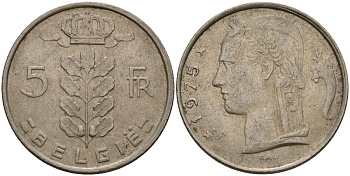 Бельгия 5 франков 1975 Belgie, Бодуэн I (1951-1993) KM 135.1 медно-никель 4156-644