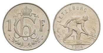 Люксембург 1 франк 1964 Шарлотта (1918-1964), сталевар KM 46.2 медно-никель 4643-533