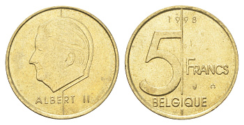 Бельгия 5 франков 1998 Belgique, Альберт II KM 189 алюминиевая бронза 4706-355