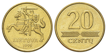 Литва 20 центов 1999 KM 107 никель латунь UNC 4625-613