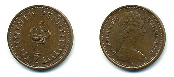 Великобритания 1/2 пенни 1971 Елизавета II (1952-2022) КМ 914, Spink 4239 бронза 4110-1618