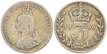 Великобритания 3 пенса 1890 Виктория (1837-1901) KM 758, Spink 3931 серебро 4547-916