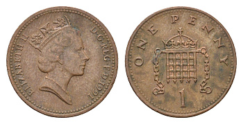 Великобритания 1 пенни 1991 Елизавета II (1952-2022) KM 935, Spink 4381 (B3) бронза 4696-762