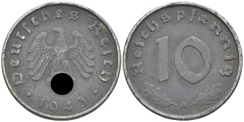 Германия 10 рейхспфеннигов 1943 A KM 101, J.371 цинк 4401-617
