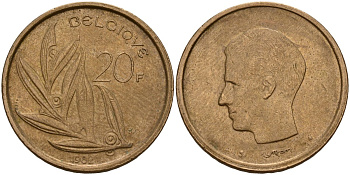 Бельгия 20 франков 1982 Belgique KM 159 никель бронза 4187-1127