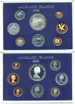 Фолклендские острова набор из 8 монет  1982 в оригинальной пластиковой упаковке, с сертификатом, тираж 5000 экземпляров KM PS 5   PROOF  00-00-00