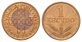Португалия 1 эскудо 1976 KM 597 бронза UNC 4675-326
