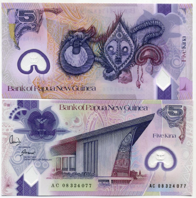 Папуа-Новая Гвинея 5 кина 2008 Pick 29a пластик UNC (пресс) 449-15-1