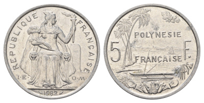 Французская Полинезия 5 франков 1982 KM 12 алюминий UNC 109-944
