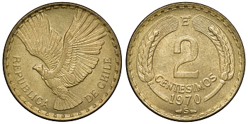 Чили 2 сентесимо 1970 KM 193 алюминиевая бронза aUNC 4118-152