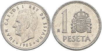 Испания 1 песета 1985 M, Хуан Карлос I (1975-2014) KM 821 алюминий 4401-653