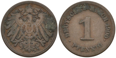 Германия 1 пфенниг 1900 E KM 10, J. 10 медь 4567-1146
