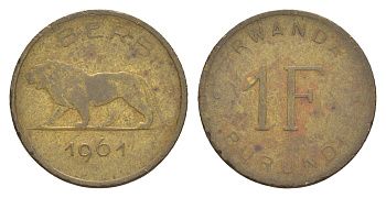 Руанда-Бурунди 1 франк 1961 KM 1 латунь 4647-1228