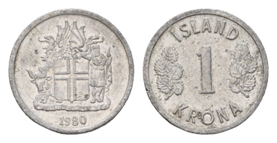 Исландия 1 крона 1980 KM 23 алюминий UNC 4687-822