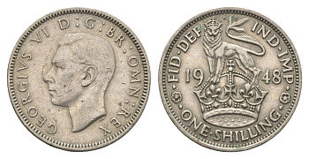 Великобритания 1 шиллинг 1948 Георг VI (1936-1952), Английский герб KM 863, Spink 4105 медно-никель 4663-142