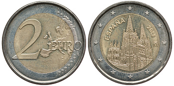 ИСПАНИЯ 2 ЕВРО 2012 ЮНЕСКО - КАФЕДРАЛЬНЫЙ СОБОР В ГОРОДЕ БУРГОС KM 1254 биметалл 83-437