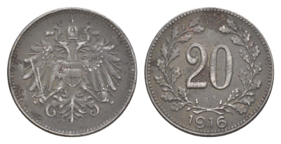 Австрия 20 геллеров 1916 Карл I (1916-1918) KM 2826 железо 4639-1054
