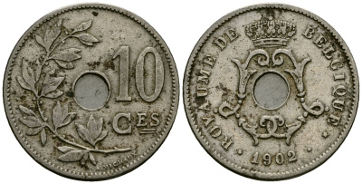 Бельгия 10 сантимов 1902 Belgique KM 48 медно-никель 4172-725