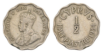 Кипр 1/2 пиастра 1934 KM 20 медно-никель 4636-221