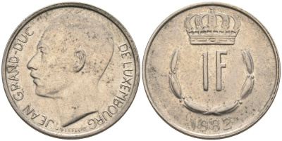 Люксембург 1 франк 1982 Великий герцог Жан (1964-1999) KM 55 медно-никель 4573-725