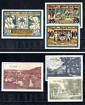 Бад-Берка (Тюрингия) полный набор из 3 нотгельдов (10, 25 и 50 пфеннигов) 1920 Mehl Grabowski 79.1a бумага UNC (пресс) 7556-49-1-2