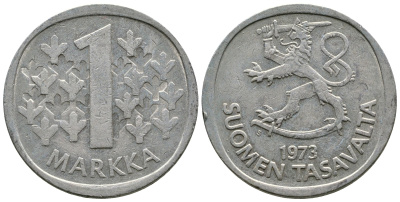 ФИНЛЯНДИЯ 1 МАРКА 1973 S KM 49а медно-никель 4110-823